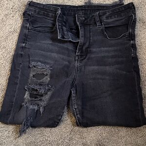 American Eagle Outfitters High-Rise Distressed Black Jeans